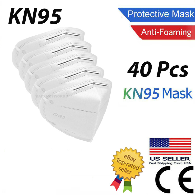 40 Pcs White KN95 Protective 5 Layer Face Mask BFE 95 Disposable